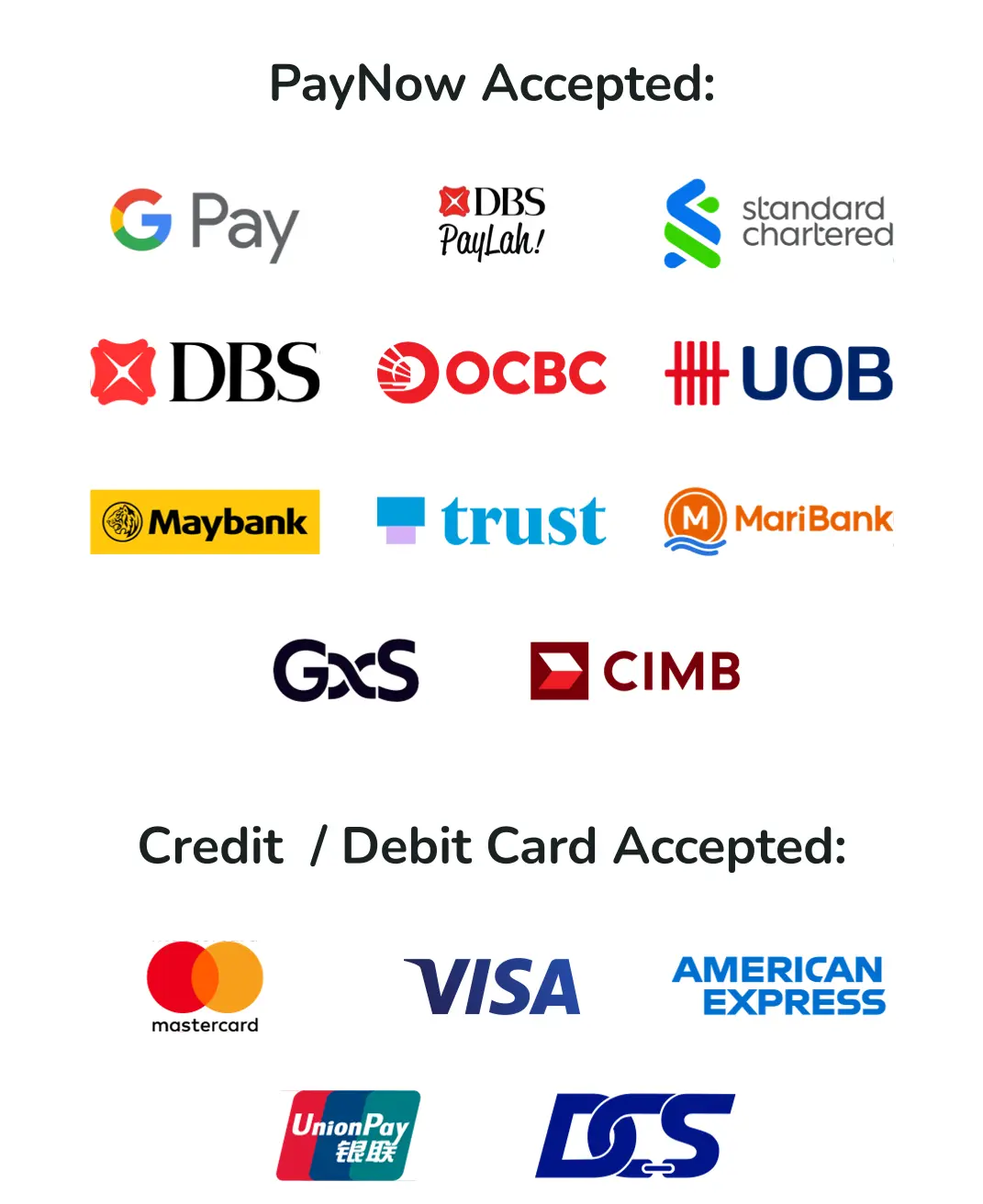PayNow and card payment methods accepted